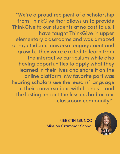 A glowing testimonial from an educator that received a scholarship to provide social and emotional learning at no cost to her school.
